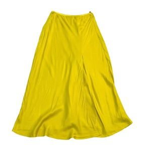 ZARA SATIN FINISH FLOWING MIDI SKIRT WITH FRONT SLIT YELLOW SZ L